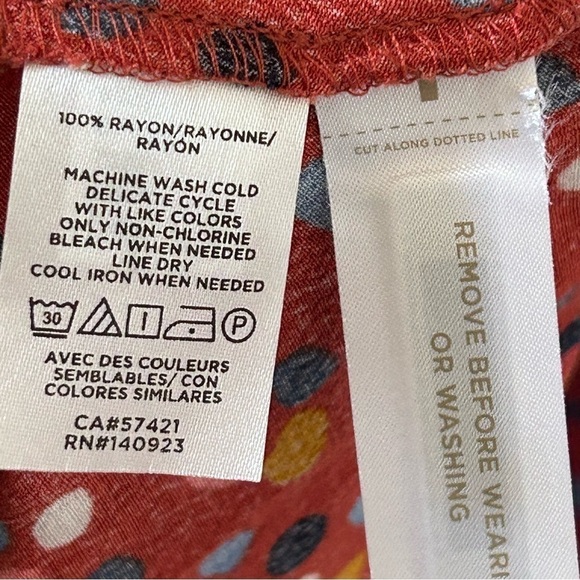 LOFT Women Maxi Dress 10 Burnt Orange Polkadots Front Button Long Sleeve Cottage - Picture 11 of 11